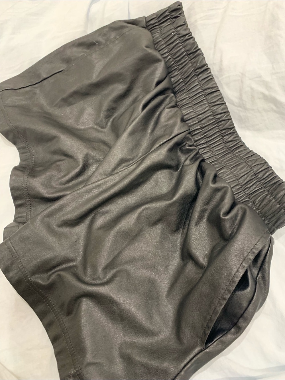 Ci Sono Black High-Waist Faux Leather Ruched Waist Shorts